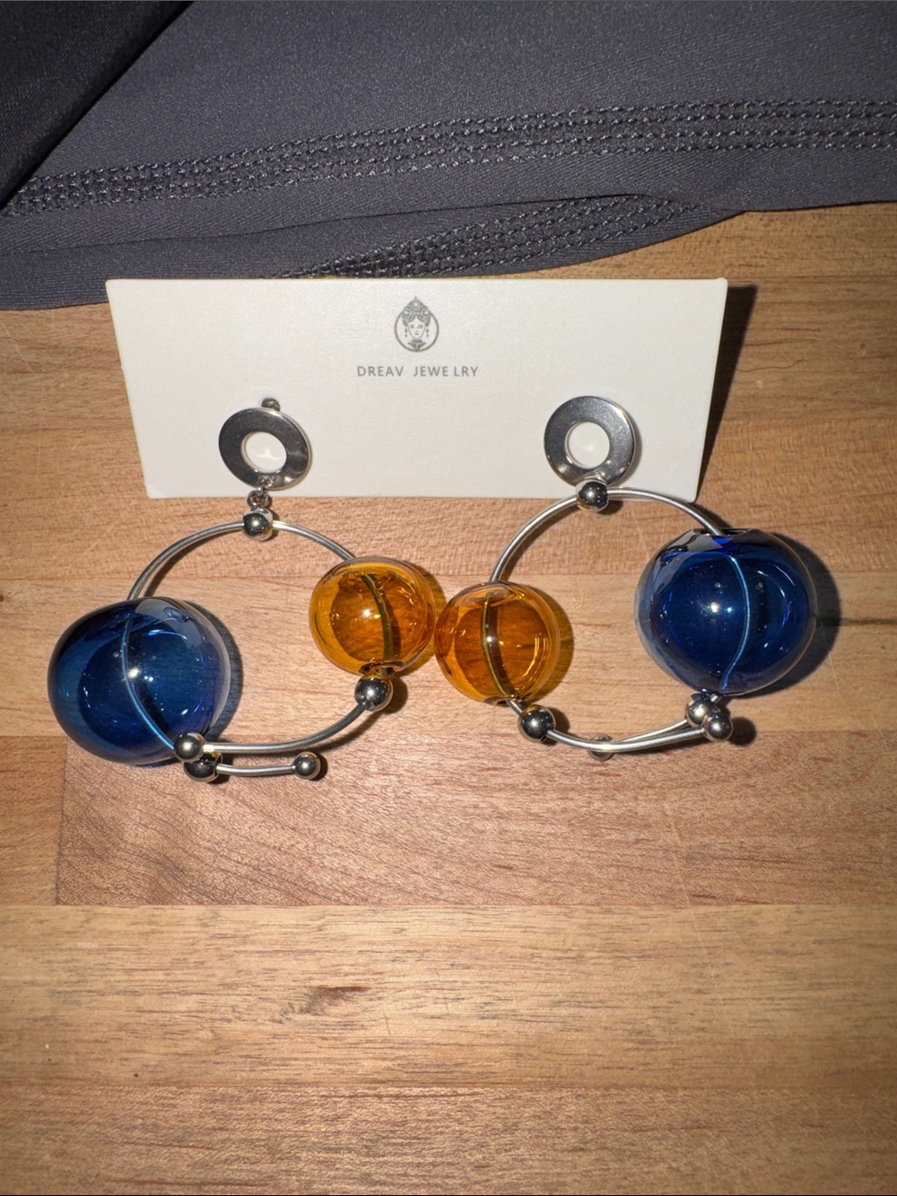 Blue and yellow Glass Orb Hoop Earrings